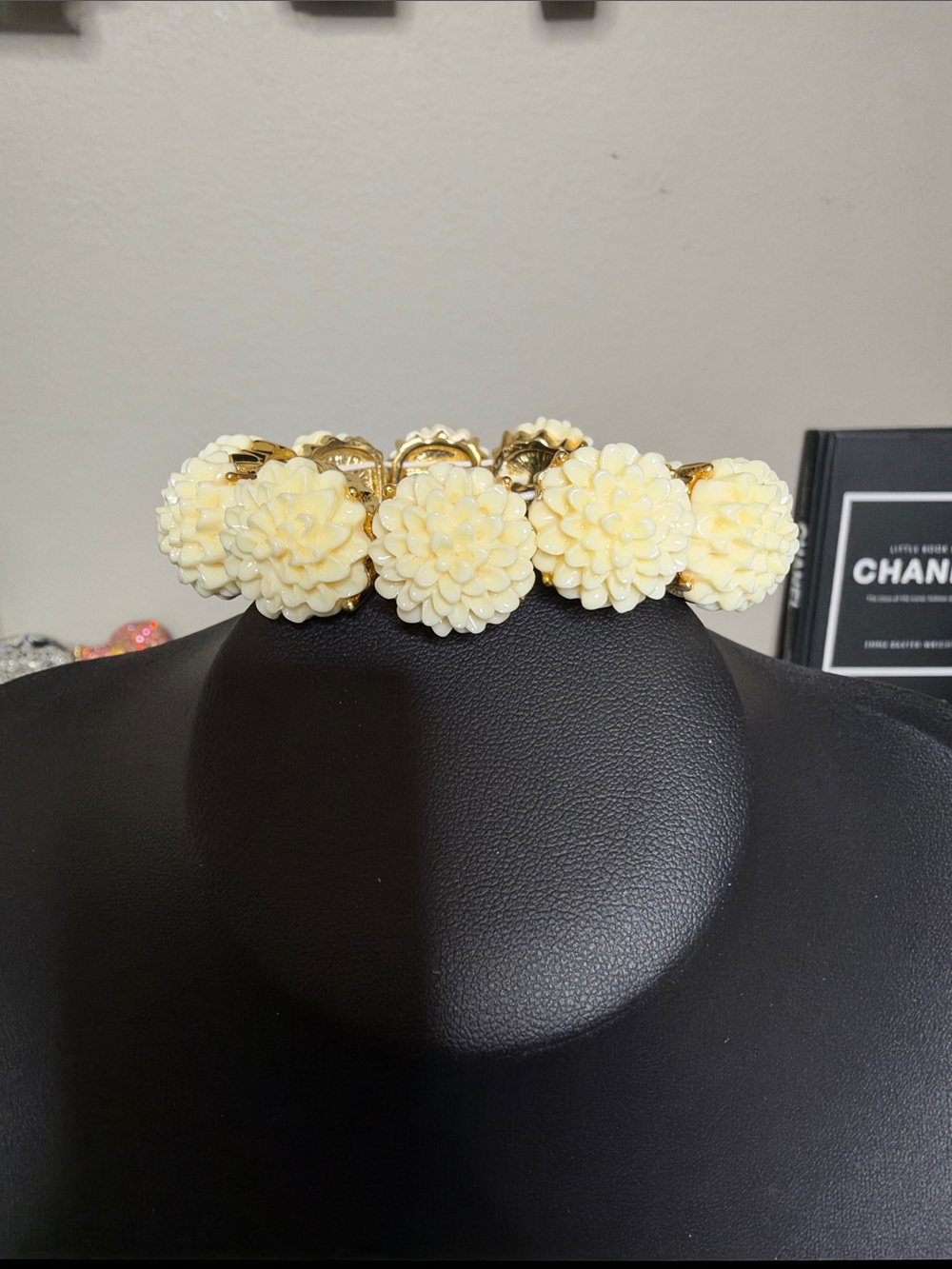 Talbots Cream Floral Gold Tone Stretch Bracelet - Women Accessories